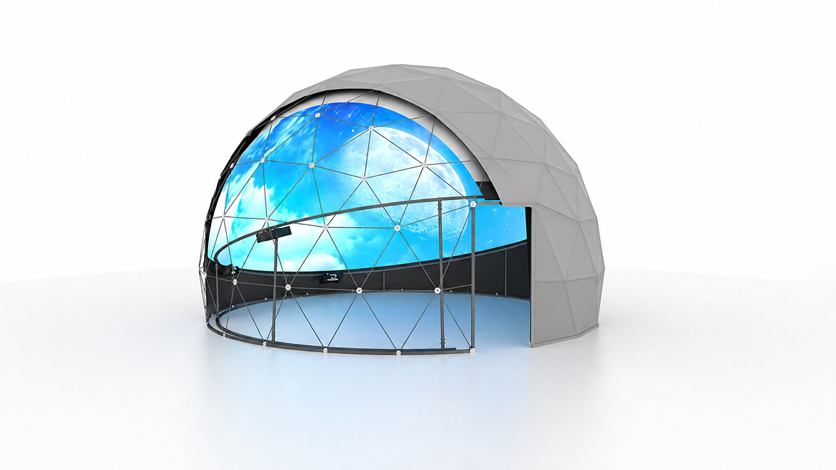 Domo geodésico inmersivo con proyección XR